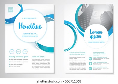 Vorlage Vektordesign für Broschüre, Geschäftsbericht, Magazin, Poster, Corporate Präsentation, Portfolio, Flyer, modernes Layout mit grün und blau Farbe Größe A4, Front und Back, einfach zu benutzen und zu bearbeiten.