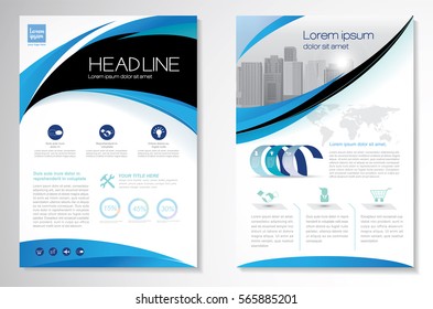 Template vector design for Brochure, Annual Report, Magazine, Poster, Corporate Presentation, Portfolio, Flyer, layout modern with green and blue color size A4, Front and back, Easy to use and edit.