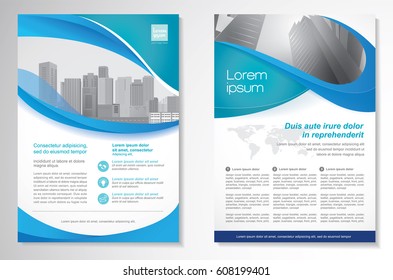 Diseño vectorial de plantilla para Folleto, Informe Anual, Revista, Cartel, Presentación Corporativa, Cartera, Volante, Diseño moderno con color verde y azul tamaño A4, Delantero y posterior, Fácil de usar y editar.