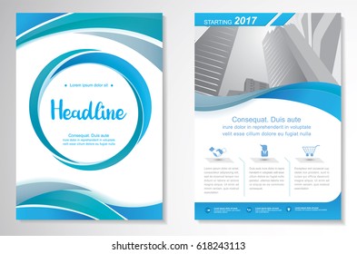 Template vector design for Brochure, Annual Report, Magazine, Poster, Corporate Presentation, Portfolio, Flyer, layout modern with green and blue color size A4, Front and back, Summer design