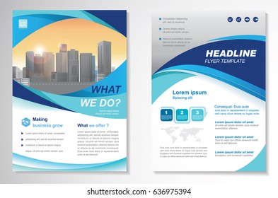 Template vector design for Brochure, Annual Report, Magazine, Poster, Corporate Presentation, Portfolio, Flyer, layout modern with  blue color size A4, Front and back, Easy to use and edit.