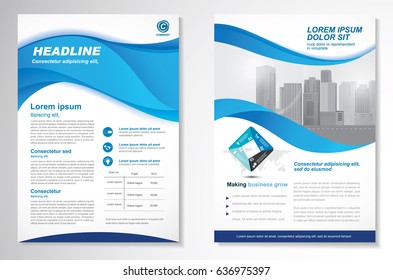 Template vector design for Brochure, Annual Report, Magazine, Poster, Corporate Presentation, Portfolio, Flyer, layout modern with  blue color size A4, Front and back, Easy to use and edit.