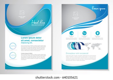 Template vector design for Brochure, Annual Report, Magazine, Poster, Corporate Presentation, Portfolio, Flyer, layout modern with  blue color size A4, Front and back, Easy to use and edit.