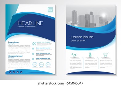 Template vector design for Brochure, Annual Report, Magazine, Poster, Corporate Presentation, Portfolio, Flyer, layout modern with  blue color size A4, Front and back, Easy to use and edit.