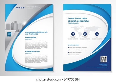 Template vector design for Brochure, Annual Report, Magazine, Poster, Corporate Presentation, Portfolio, Flyer, layout modern with  blue color size A4, Front and back, Easy to use and edit.