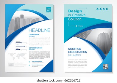 Template vector design for Brochure, Annual Report, Magazine, Poster, Corporate Presentation, Portfolio, Flyer, layout modern with  blue color size A4, Front and back, Easy to use and edit.