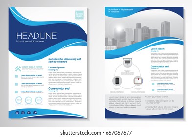 Template vector design for Brochure, Annual Report, Magazine, Poster, Corporate Presentation, Portfolio, Flyer, layout modern with  blue color size A4, Front and back, Easy to use and edit.