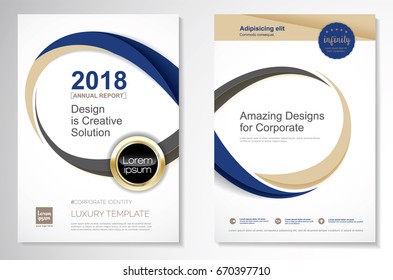 Template vector design for Brochure, Annual Report, Magazine, Poster, Corporate Presentation, Portfolio, Flyer, layout luxury with  blue and gold color size A4, Front and back, Infinity Concept.