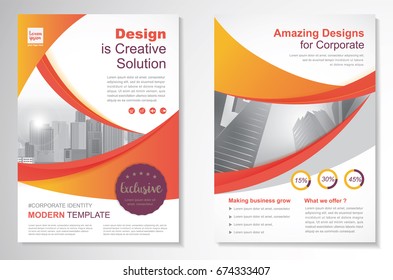 Template vector design for Brochure, Annual Report, Magazine, Poster, Corporate Presentation, Portfolio, Flyer, layout modern with Orange color size A4, Front and back, Easy to use and edit.