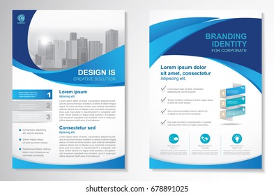 Template vector design for Brochure, Annual Report, Magazine, Poster, Corporate Presentation, Portfolio, Flyer, layout modern with  blue color size A4, Front and back, Easy to use and edit.