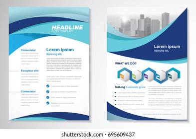 Template vector design for Brochure, Annual Report, Magazine, Poster, Corporate Presentation, Portfolio, Flyer, layout modern with blue and green color size A4, Front and back, Easy to use and edit.