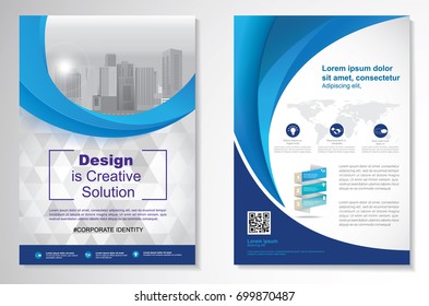 Template vector design for Brochure, Annual Report, Magazine, Poster, Corporate Presentation, Portfolio, Flyer, infographic, layout modern with blue color size A4, Front and back, Easy to use