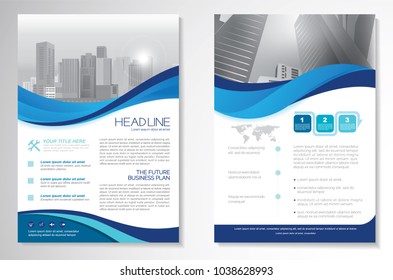 Template vector design for Brochure, AnnualReport, Magazine, Poster, Corporate Presentation, Portfolio, Flyer, infographic, layout modern with blue color size A4, Front and back, Easy to use and edit.