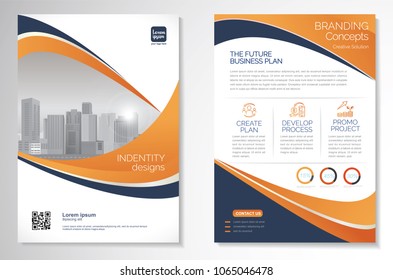 Template vector design for Brochure, AnnualReport, Magazine, Poster, Corporate Presentation, Portfolio, Flyer, infographic, layout modern with Orange color size A4, Front and back, Easy to use and edi