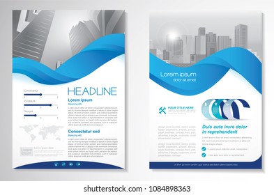 Template vector design for Brochure, AnnualReport, Magazine, Poster, Corporate Presentation, Portfolio, Flyer, infographic, layout modern with blue color size A4, Front and back, Easy to use and edit.