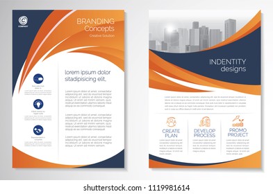 Template vector design for Brochure, AnnualReport, Magazine, Poster, Corporate Presentation, Portfolio, Flyer, infographic, layout modern with Orange color size A4, Front and back, Easy to use.