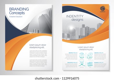 Template vector design for Brochure, AnnualReport, Magazine, Poster, Corporate Presentation, Portfolio, Flyer, infographic, layout modern with Orange color size A4, Front and back.