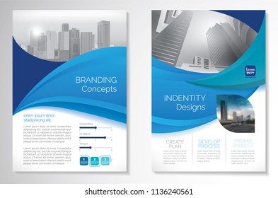 Template vector design for Brochure, AnnualReport, Magazine, Poster, Corporate Presentation, Portfolio, Flyer, infographic, layout modern with blue color size A4, Front and back, Easy to use and edit.