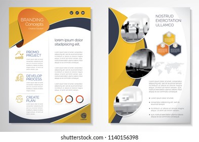 Template vector design for Brochure, AnnualReport, Magazine, Poster, Corporate Presentation, Portfolio, Flyer, infographic, layout modern with yellow color size A4, Front and back, Easy to use.