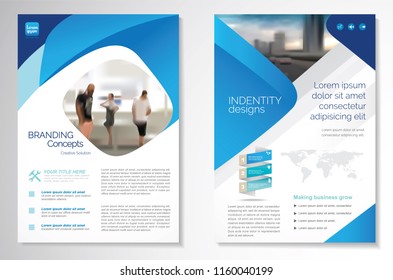 Template vector design for Brochure, AnnualReport, Magazine, Poster, Corporate Presentation, Portfolio, Flyer, infographic, layout modern with blue color size A4, Front and back, Easy to use and edit.