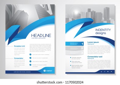 Template vector design for Brochure, AnnualReport, Magazine, Poster, Corporate Presentation, Portfolio, Flyer, infographic, layout modern with blue color size A4, Front and back, Easy to use and edit.