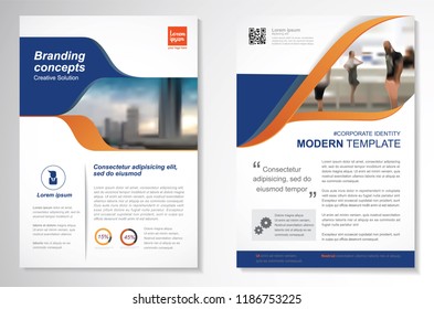 Template vector design for Brochure, AnnualReport, Magazine, Poster, Corporate Presentation, Portfolio, Flyer, infographic, layout modern with blue and Orange color size A4, Front and back.