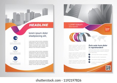 Template vector design for Brochure, AnnualReport, Magazine, Poster, Corporate Presentation, Portfolio, Flyer, infographic, layout modern with Orange color size A4, Front and back, Easy to use.