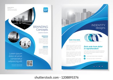 Template vector design for Brochure, AnnualReport, Magazine, Poster, Corporate Presentation, Portfolio, Flyer, infographic, layout modern with blue color size A4, Front and back, Easy to use and edit.