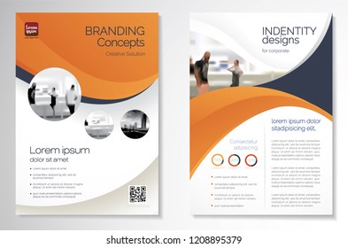 Template vector design for Brochure, AnnualReport, Magazine, Poster, Corporate Presentation, Portfolio, Flyer, infographic, layout modern with Orange color size A4, Front and back, Easy to use.