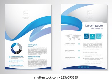 Template vector design for Brochure, AnnualReport, Magazine, Poster, Corporate Presentation, Portfolio, Flyer, infographic, layout modern with blue color size A4, Front and back, Easy to use and edit.