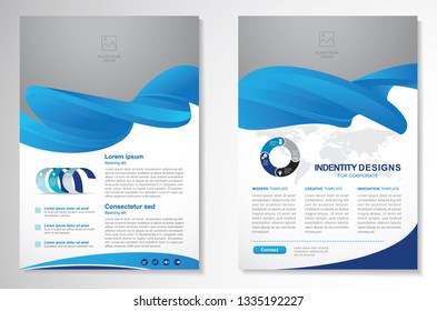 Template vector design for Brochure, AnnualReport, Magazine, Poster, Corporate Presentation, Portfolio, Flyer, infographic, layout modern with blue color size A4, Front and back, Easy to use and edit.