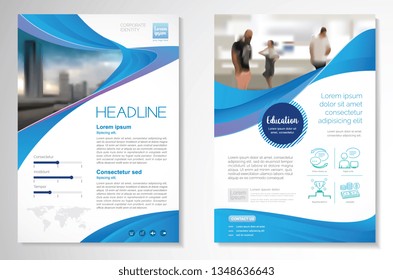 Template vector design for Brochure, AnnualReport, Magazine, Poster, Corporate Presentation, Portfolio, Flyer, infographic, layout modern with blue color size A4, Front and back, Easy to use and edit.