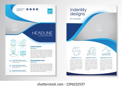 Template vector design for Brochure, AnnualReport, Magazine, Poster, Corporate Presentation, Portfolio, Flyer, infographic, layout modern with blue color size A4, Front and back, Easy to use and edit.