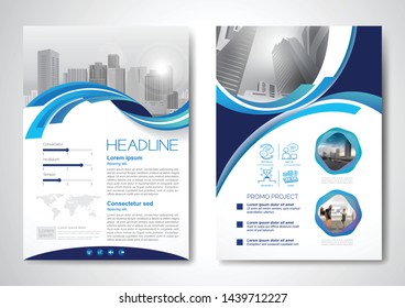Template vector design for Brochure, AnnualReport, Magazine, Poster, Corporate Presentation, Portfolio, Flyer, infographic, layout modern with blue color size A4, Front and back, Easy to use and edit.