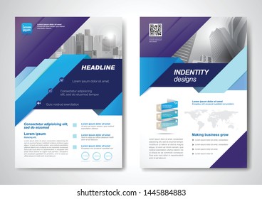 Template vector design for Brochure, AnnualReport, Magazine, Poster, Corporate Presentation, Portfolio, Flyer, infographic, layout modern with blue color size A4, Front and back, Easy to use and edit.