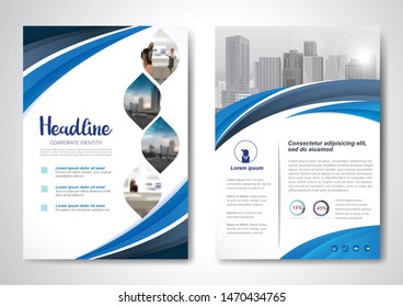 Template vector design for Brochure, AnnualReport, Magazine, Poster, Corporate Presentation, Portfolio, Flyer, infographic, layout modern with blue color size A4, Front and back, Easy to use and edit.