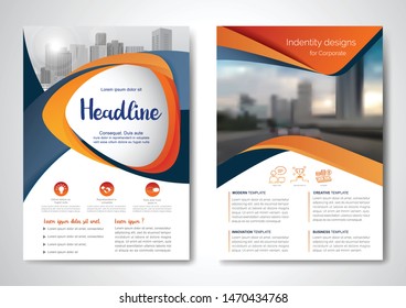 Template vector design for Brochure, AnnualReport, Magazine, Poster, Corporate Presentation, Portfolio, Flyer, infographic, layout modern with orange color size A4, Front and back, Easy to use.