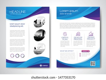 Template vector design for Brochure, AnnualReport, Magazine, Poster, Corporate Presentation, Portfolio, Flyer, infographic, layout modern with blue color size A4, Front and back, Easy to use and edit.
