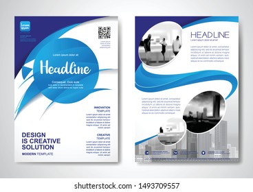Template vector design for Brochure, AnnualReport, Magazine, Poster, Corporate Presentation, Portfolio, Flyer, infographic, layout modern with blue color size A4, Front and back, Easy to use and edit.