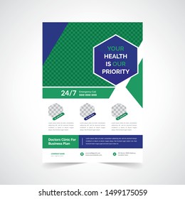 Template vector design for Brochure, AnnualReport, Magazine, Poster, Corporate Presentation, Portfolio, Flyer, infographic, layout modern with blue color size A4, Medical flyer Esy to use and edit.