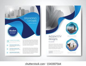 Template vector design for Brochure, AnnualReport, Magazine, Poster, Corporate Presentation, Portfolio, Flyer, infographic, layout modern with blue color size A4, Front and back, Easy to use and edit.