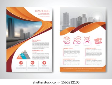 Template vector design for Brochure, AnnualReport, Magazine, Poster, Corporate Presentation, Portfolio, Flyer, infographic, layout modern with orange color size A4, Front and back, Easy to use.