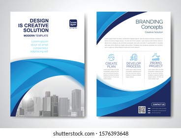 Template vector design for Brochure, AnnualReport, Magazine, Poster, Corporate Presentation, Portfolio, Flyer, infographic, layout modern with blue color size A4, Front and back, Easy to use and edit.