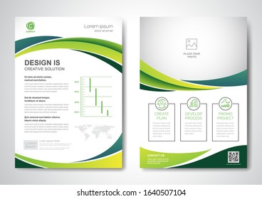 Template vector design for Brochure, AnnualReport, Magazine, Poster, Corporate Presentation, Portfolio, Flyer, infographic, layout modern with green color size A4, Front and back, Easy to use and edit