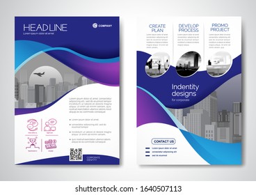 Template vector design for Brochure, AnnualReport, Magazine, Poster, Corporate Presentation, Portfolio, Flyer, infographic, layout modern with blue color size A4, Front and back, Easy to use and edit.