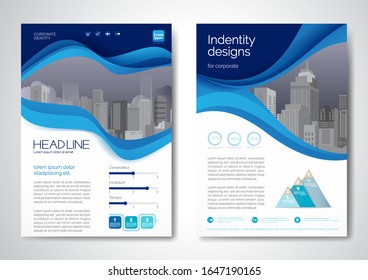 Template vector design for Brochure, AnnualReport, Magazine, Poster, Corporate Presentation, Portfolio, Flyer, infographic, layout modern with blue color size A4, Front and back, Easy to use and edit.