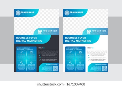 Diseño vectorial de plantilla para Folleto, Informe Anual, Revista, Afiche, Presentación Corporativa, Cartera, Volante, infografía, Diseño moderno de color azul A4, Delantero y Trasero, espacio para fotografía. 