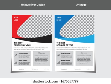 Diseño vectorial de plantilla para Folleto, Informe Anual, Revista, Afiche, Presentación Corporativa, Cartera, Volante, infografía, Diseño moderno de color azul A4, Delantero y posterior, Fácil de usar y editar.