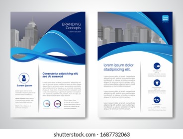 Diseño vectorial de plantilla para Folleto, Informe Anual, Revista, Afiche, Presentación Corporativa, Cartera, Volante, infografía, Diseño moderno de color azul A4, Delantero y posterior, Fácil de usar y editar.