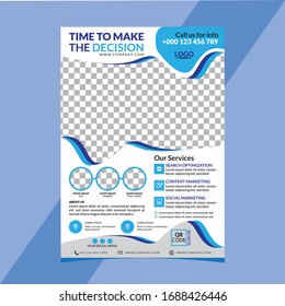 Diseño vectorial de plantilla para Folleto, Informe Anual, Cartera, Revista, Afiche, Presentación Corporativa, Volante, infografía, diseño moderno con tamaño A4 en color azul,